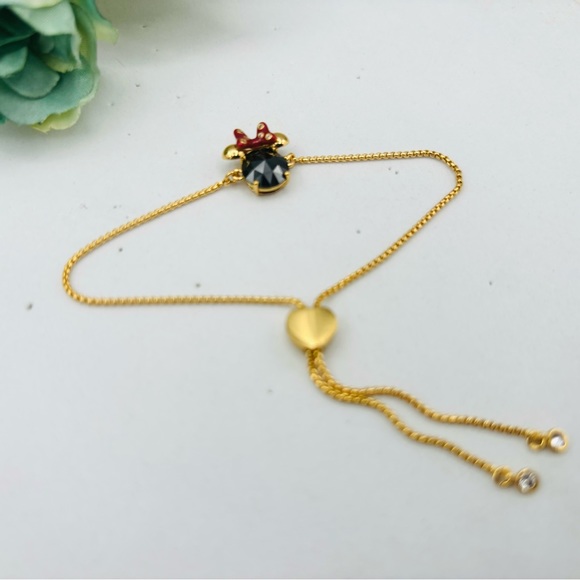 Kate Spade x Disney Minnie Mouse Gold Slider Lariat Bracelet Black Stone - Picture 6 of 6